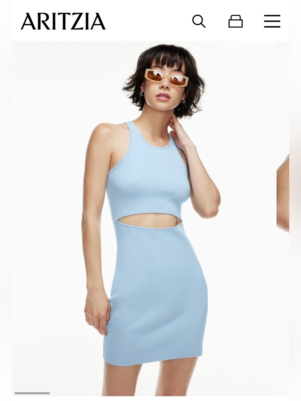 Aritzia Wilfred Baby Blue Ribbed Cut-Out Tank Mini Dress
